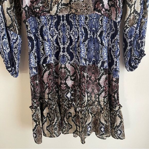 Parker Gladis Snakeskin Print Silk Ruffle Detail Dress Size Med NWT - Picture 8 of 12